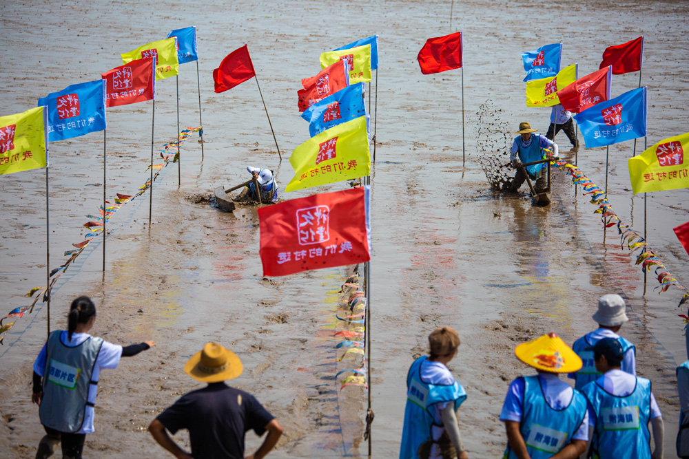 8月18日，浙江慈溪市新浦鎮“我們的村運”灘涂運動會在新浦海涂上舉行。成文波攝