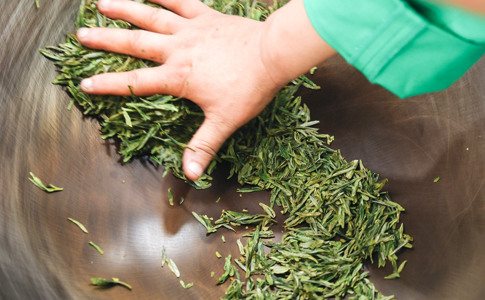 西湖龍井茶炒制手法有“抖、搭、拓、甩、抓、捺、推、扣、磨、壓”十大手法。杭州市西湖區農業農村局供圖