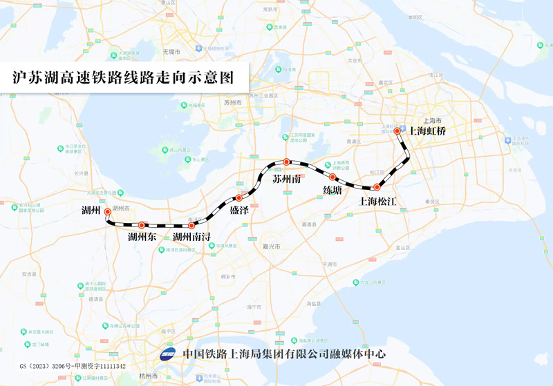 滬蘇湖高鐵線路走向示意圖。殷超制圖