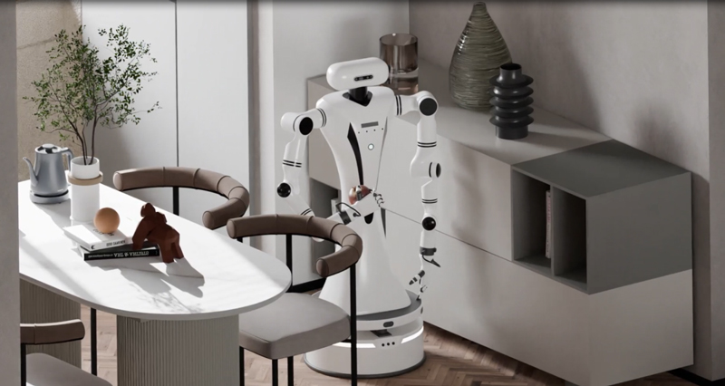 機器人在虛擬場景中練習抓取蘋果。受訪者供圖