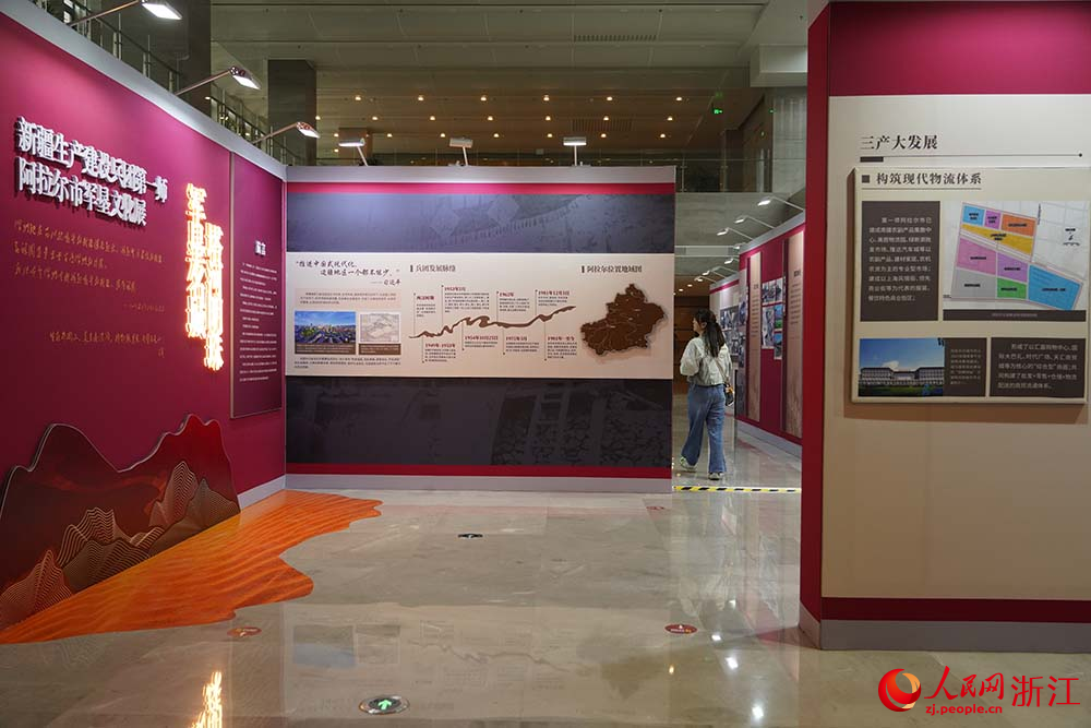 8月25日，在浙江嘉興博物館，參會者在觀看軍墾文化展。人民網 章勇濤攝