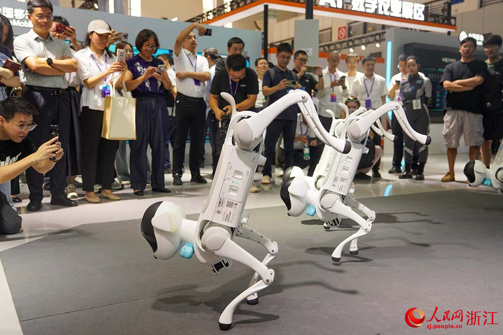 9月5日，中國移動靈犀四足機器人現場展演。人民網 章勇濤攝